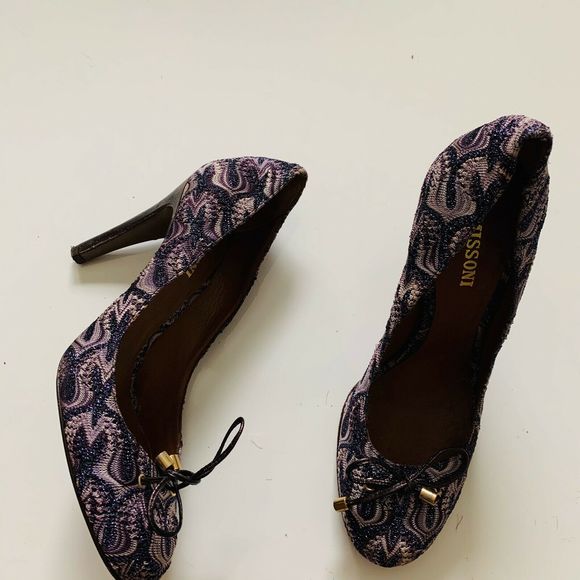 Missoni Metallic Multicolor Knit Fabric Bow Pumps - Picture 3 of 6